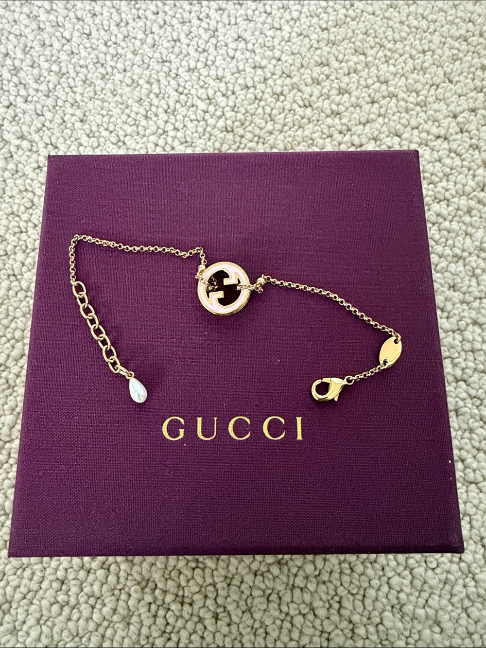 NIB-Gucci Gold pink enamel Blondie Bracelet with Crystals and pearl. 7.5 inches - Picture 2 of 4